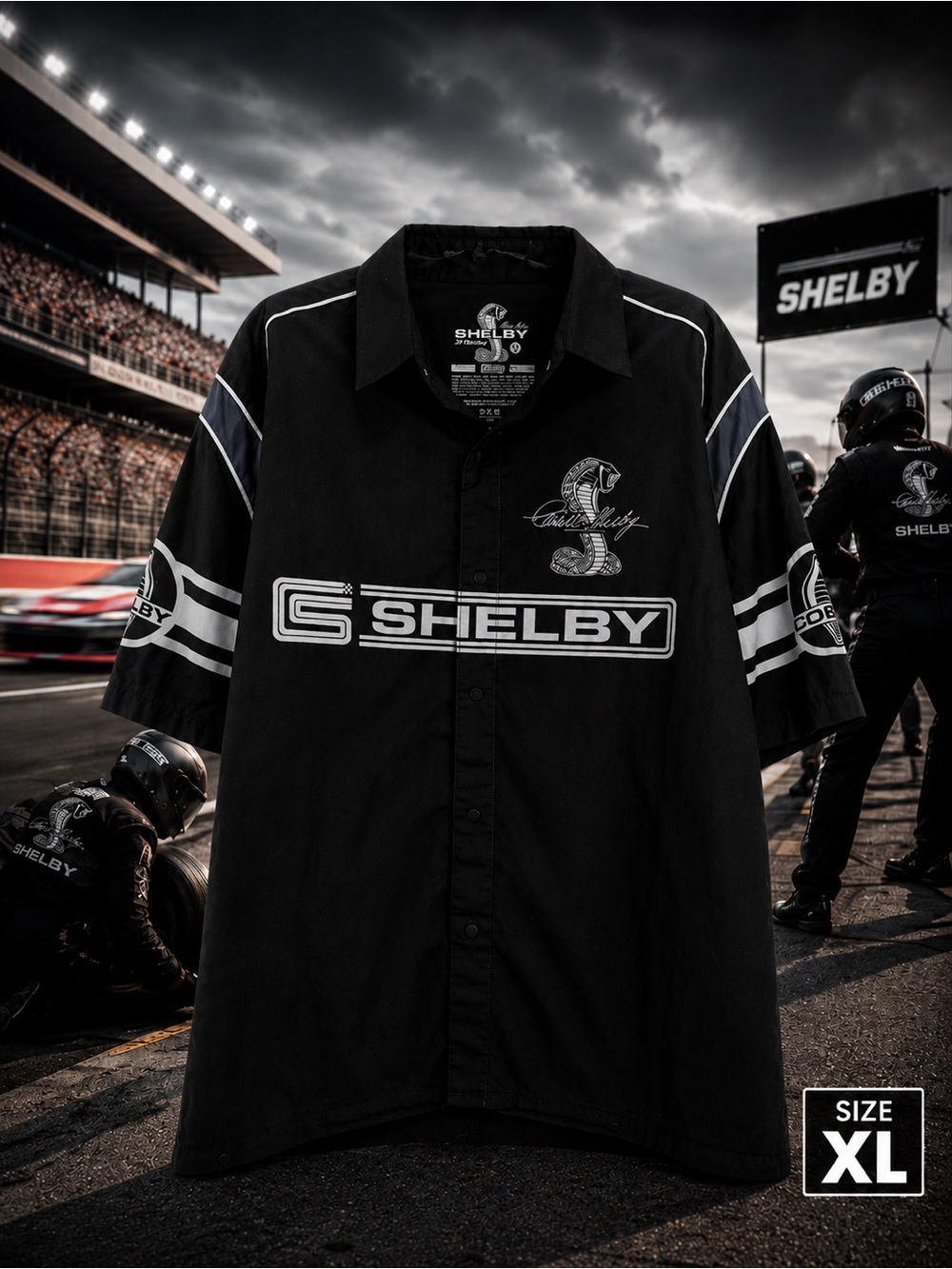 Carroll Shelby Cobra Official Licensed JH Design Racing Pit Crew Button Shirt XL